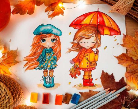 Девушка осень рисунок