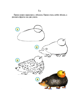 Поэтапный рисунок ежика