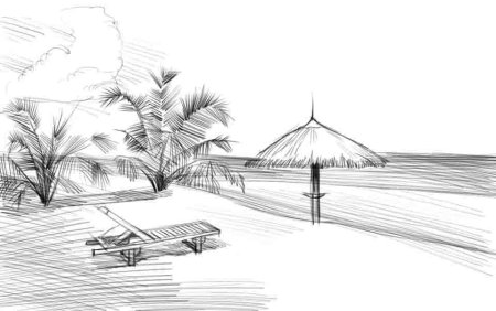 Пляж карандашом