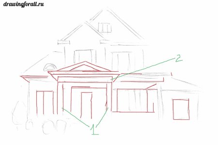 Поэтапный рисунок домика