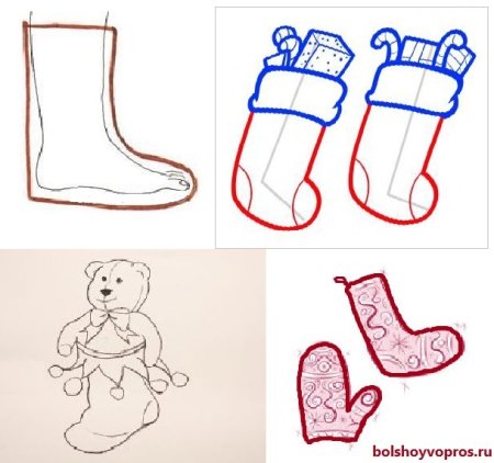 Пошагово рисование валенок