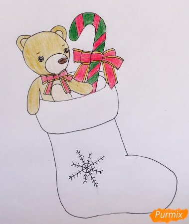 Новогодний носок карандашом