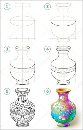 Поэтапный рисунок вазы карандашом