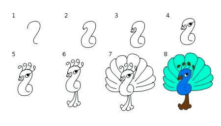 Схема рисования павлина