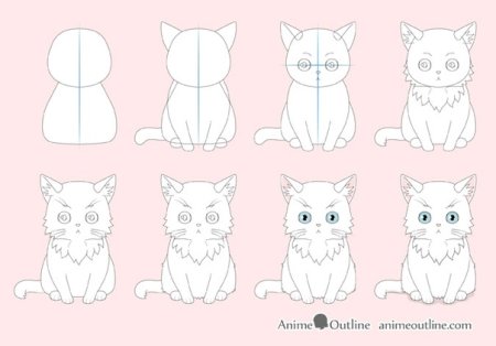 Как нарисовать аниме котика поэтапно