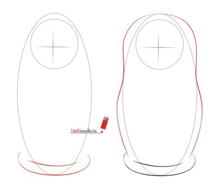Нарисовать матрешку пошагово