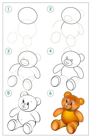 Поэтапное рисование игрушки мишки