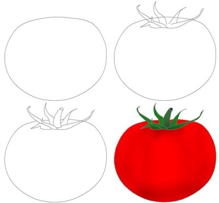 Поэтапное рисование овощей и фруктов