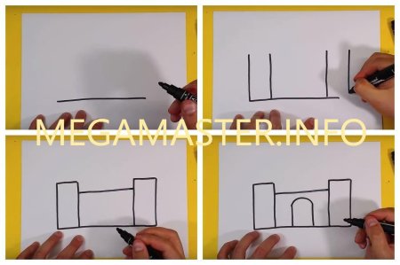 Замок в романском стиле карандашом