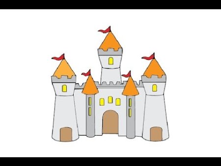 Поэтапное рисование замка для детей