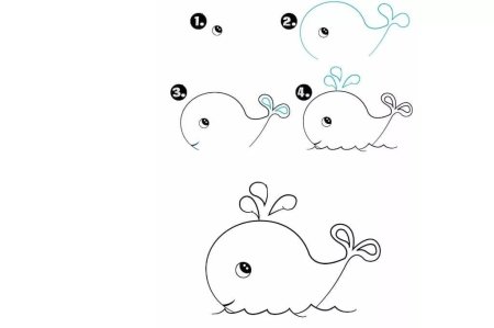Поэтапное рисование кита для дошкольников
