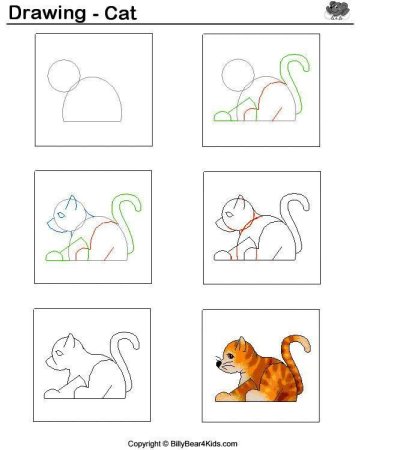 Схема рисования кошки для детей