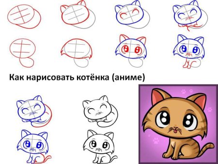 Схема рисования кошки для дошкольников