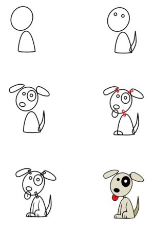 Поэтапное рисование щенка для детей