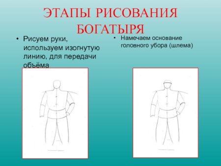Этапы рисования богатыря для детей