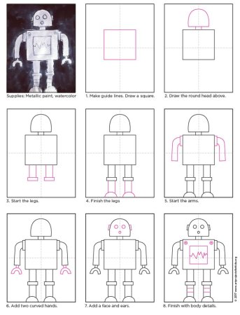 Поэтапное рисование робота