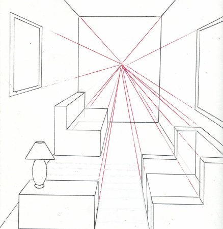 Перспектива в интерьере фронтальная снизу