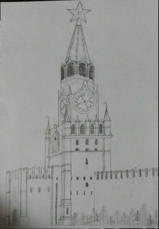 Спасская башня Кремля рисование