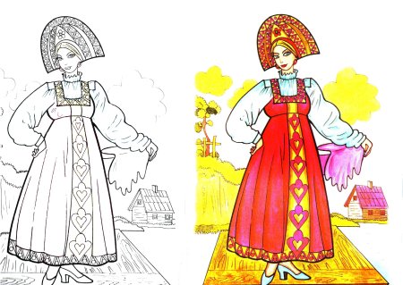 Русский национальный костюм раскраска