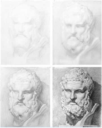 Гипсовая голова Геракла рисунок