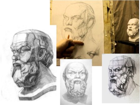 Рисунок гипсового слепка античной головы