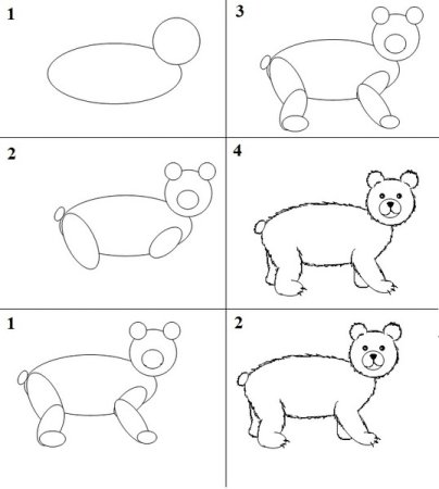 Поэтапное рисование игрушки медведя
