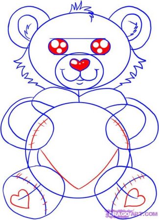 Мишка с сердечком рисунок для срисовки