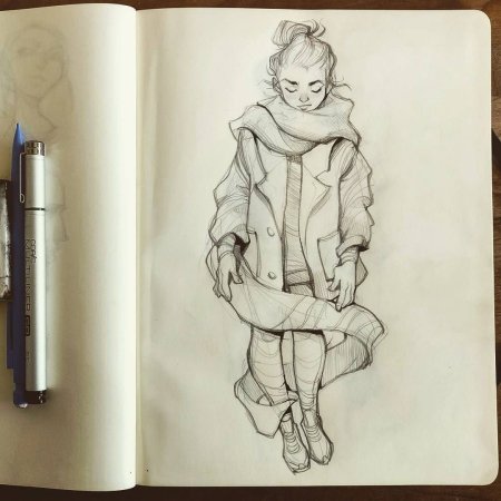 Скетчи персонажей в скетчбуке