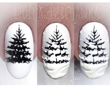 Рисунок елочки на ногтях