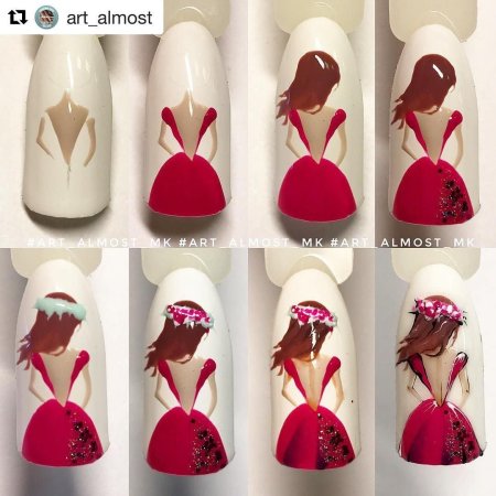 Маникюр с рисунком девушки