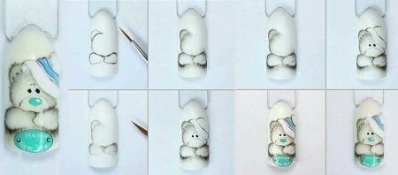 Мишка Тедди на ногтях пошагово