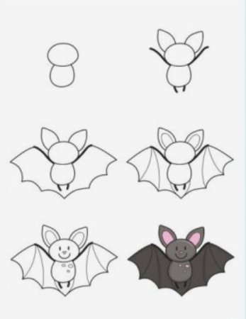 Поэтапное рисование летучей мыши