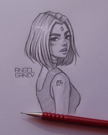 Девушка с каре на Красном фоне