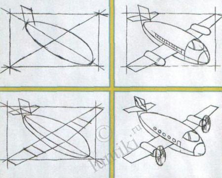 Боинг 747 рисунок поэтапно