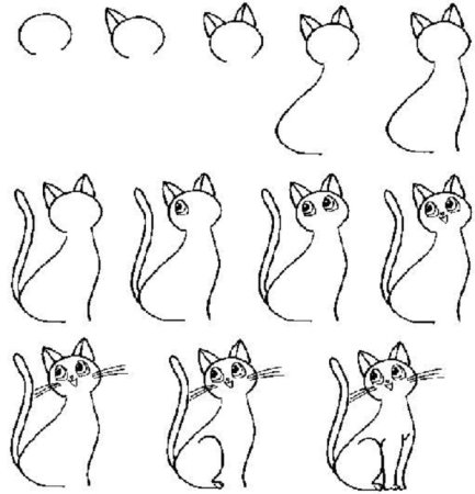 Этапы рисования кошки