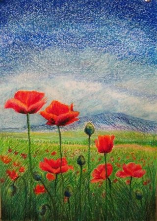 Пейзаж масляной пастелью