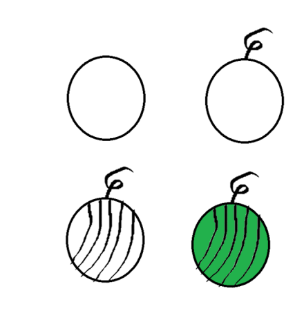 Поэтапное рисование арбуза