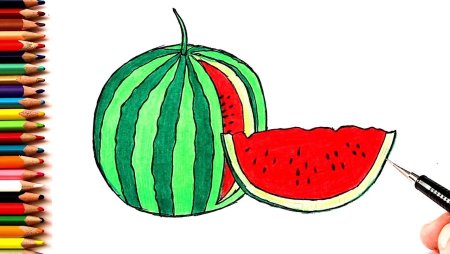 Арбуз цветными карандашами