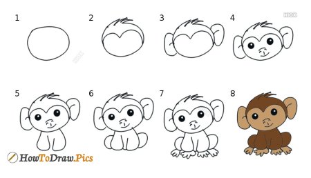 Поэтапное рисование обезьяны