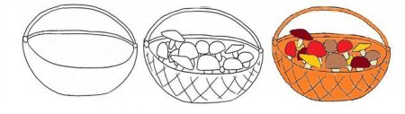 Этапы рисования корзинки