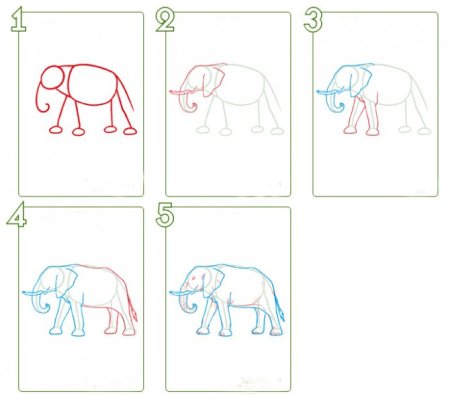 Поэтапное рисование слона для дошкольников