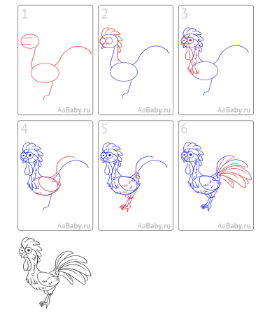 Петух рисунок легкий