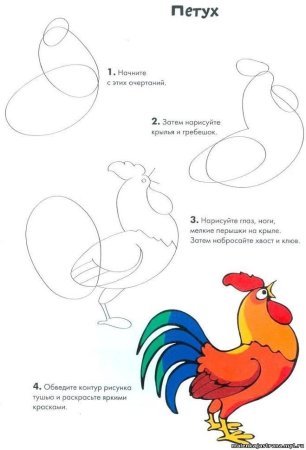 Поэтапное рисование петушка для детей