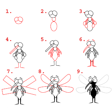 Комар поэтапное рисование