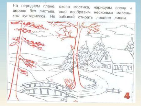 Этапы рисования зимнего пейзажа для детей