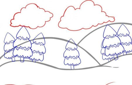 Зимний пейзаж поэтапное рисование