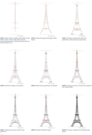 Эйфелева башня в париже рисунок поэтапно (47 фото)