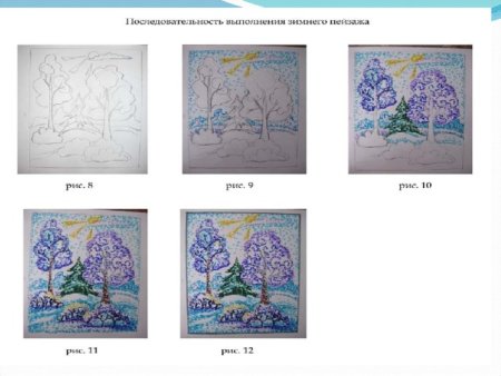 Зимний пейзаж в технике пуантилизм для детей