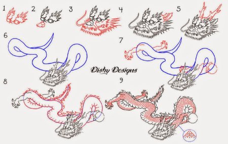 Китайский дракон рисунок поэтапно