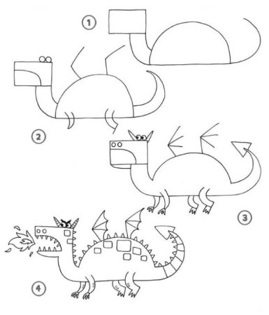 Поэтапное рисование дракона для детей